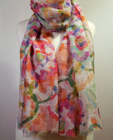 Watercolour Spring Flower Print Frayed Scarf