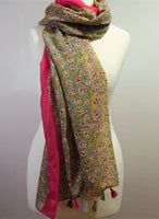 A Bright Ditsy Floral Print Tassel Scarf