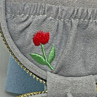 Embroidered Flowers Mini Round Velvet Jewellery Case