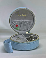 Embroidered Flowers Mini Round Velvet Jewellery Case
