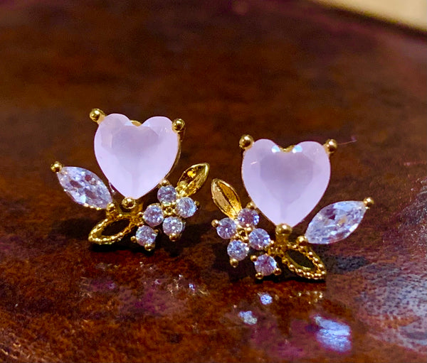 Pink Heart Crystal Stud Earrings