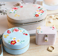 Embroidered Flowers Petite Velvet Travel Ring Box