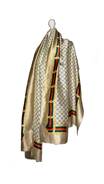 Scattered Bee Print with Chain Border Silk Scarf