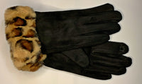 Leopard Print Faux Fur Trim Gloves
