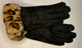 Leopard Print Faux Fur Trim Gloves