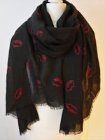 Red Glitter Kisses Frayed Edge Scarf