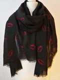 Red Glitter Kisses Frayed Edge Scarf