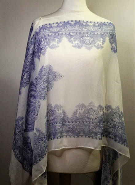 Blue China Poncho with Pearl Detail