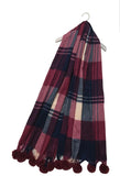 Tartan Wool Blanket Tassel & Pom Pom Scarf