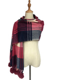 Tartan Wool Blanket Tassel & Pom Pom Scarf