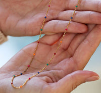 Rainbow Dot Enamel Bead Chain Necklace